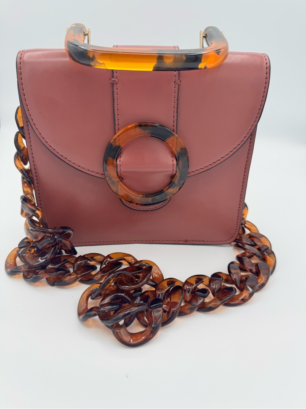 Topshop Mauve Top Handle Bag Tortoise Chain Crossbody Purse